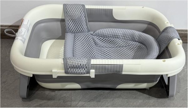 Baby Bathtub for Newborn with Thermometer & Soft Floating Cushion, Bathtub with Drain Hole, Durable Travel Foldable Baby Tubs for Infants to Toddler (Cool Gray)