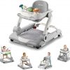 Baby Walker with Wheels, 5 in 1 Walker for Baby Boy Girl with Bouncer, Music and Lights Baby Jumper Activity Center, Adjustable Height, Push Walker for Ages 7-18 Months Toddler (Gray)