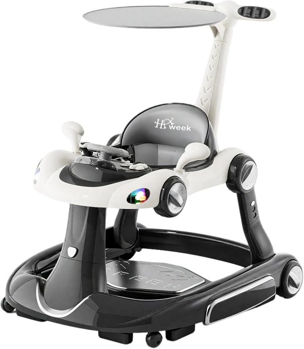 Baby Walker with Wheels for Kids Boy Girl with Bouncer, Rocker, Activity Center, Bouncer, Push Baby Jumper Activity Center, Adjustable Height Speed, Push Walker for Ages 7-18 Months Toddler (Black)