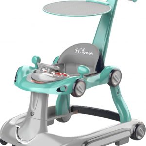 Baby Walker with Wheels for Boy Girl with Bouncer, Music and Lights Baby Jumper Activity Center, Adjustable Height Speed, Push Walker for Ages 7-18 Months Toddler (Green)