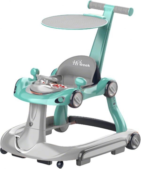 Baby Walker with Wheels for Boy Girl with Bouncer, Music and Lights Baby Jumper Activity Center, Adjustable Height Speed, Push Walker for Ages 7-18 Months Toddler (Green)