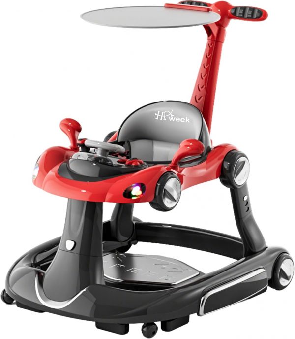 Baby Walker, Height Adjustable Baby Walker with Wheels, Rocker, Activity Center, Bouncer, Push Walker Boys and Girls (Red)