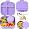 Bento Lunch Box for Kids with 12oz Soup Thermo,4 Compartments Lunch Box Containers Kids, Includes Foldable Spoon &Sauce Jar, BPA Free&Leak proof,Insulated Food Jar for Travel,School (Purple)