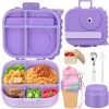 Dinosaur Lunch Box for Kids with Secret Compartment | 4 Compartments Bento Box + 12oz Insulated Food Jar | Leak-Proof Sauce Cup & Collapsible Spoon | BPA-Free, Dishwasher Safe