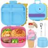 Dinosaur Lunch Box for Kids with Secret Compartment | 4 Compartments Bento Box + 12oz Insulated Food Jar | Leak-Proof Sauce Cup & Collapsible Spoon | BPA-Free, Dishwasher Safe(Colorful)
