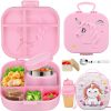 Kids Bento Lunch Box with 12oz Soup Thermo, Kids Leakproof Lunch Food Containers with 4 Compartment,Insulated Hot Food Jar with Lunch Bag for School, Travel (Pink+Pink Jar)