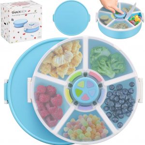 Kids Original Snack Spinner Bundle - Reusable Snack Container with 5 Compartment Dispenser and Lid | BPA and PVC Free | Dishwasher Safe | No Spill, Leakproof,for Toddlers,School (Blue-2Pack)