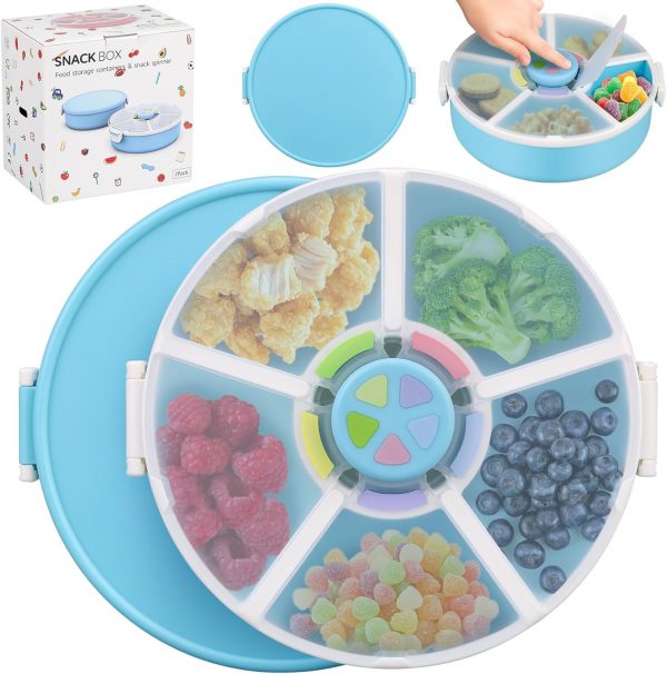 Kids Original Snack Spinner Bundle - Reusable Snack Container with 5 Compartment Dispenser and Lid | BPA and PVC Free | Dishwasher Safe | No Spill, Leakproof,for Toddlers,School (Blue-2Pack)