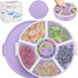 Kids Original Snack Spinner Bundle - Reusable Snack Container with 5 Compartment Dispenser and Lid | BPA and PVC Free | Dishwasher Safe | No Spill, Leakproof,for Toddlers,School (Purple-2Pack)