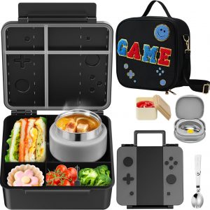 Game Lunch Box for Kids with Thermo 9oz Wide Mouth Stainless Food Jar and Insulated Lunch Bag Leakproof Lunch Box Set for Travel School