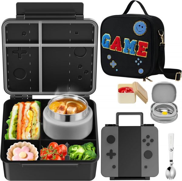 Game Lunch Box for Kids with Thermo 9oz Wide Mouth Stainless Food Jar and Insulated Lunch Bag Leakproof Lunch Box Set for Travel School