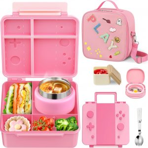 Game Lunch Box for Kids with Thermo 9oz Wide Mouth Stainless Food Jar and Insulated Lunch Bag Leakproof Lunch Box Set for Travel School