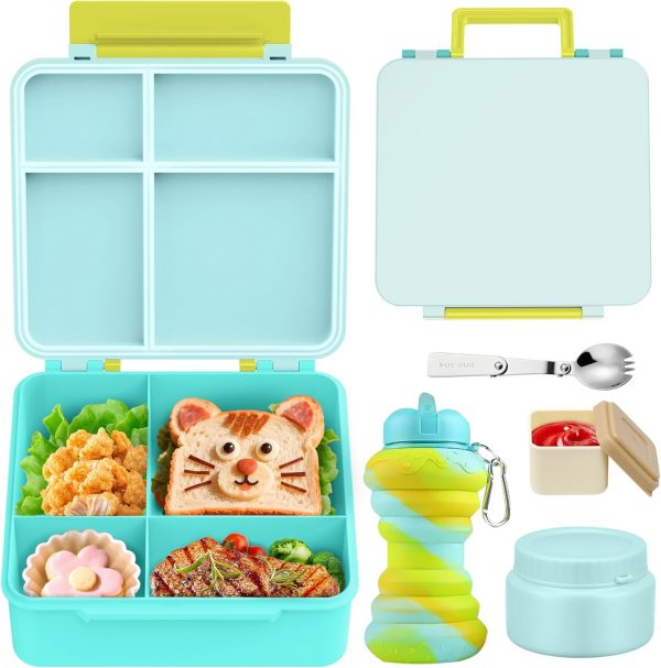 Lunch Box Kids Box Bento Box for Kids - 9oz Soup Thermo, Insulated Bento Lunch Box with Leak Proof Vacuum Insulated Food Jar - 5 Compartments((Blue Sky)