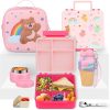 Lunch Box Kids with 5 Compartments, Insulated Food Jar & Utensil & Sauce Container & Lunch Bag & Silicone Collapsible Cup, Leak Proof Bento Box, BPA-Free & Dishwasher Safe-Pink
