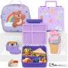 Lunch Box Kids with 5 Compartments, Insulated Food Jar & Utensil & Sauce Container & Lunch Bag & Silicone Collapsible Cup, Leak Proof Bento Box, BPA-Free & Dishwasher Safe-Purple