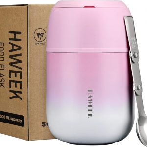 Insulated Soup Thermo 17oz - Stainless Steel Vacuum Lunch Box for Adults, Kids Leakproof Hot Food Container with Handle Folding Spoon (School Office Outdoor)