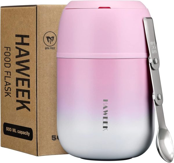 Insulated Soup Thermo 17oz - Stainless Steel Vacuum Lunch Box for Adults, Kids Leakproof Hot Food Container with Handle Folding Spoon (School Office Outdoor)