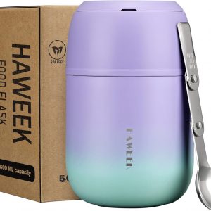 Insulated Soup Thermo 17oz - Stainless Steel Vacuum Lunch Box for Adults, Kids Leakproof Hot Food Container with Handle Folding Spoon (School Office Outdoor)