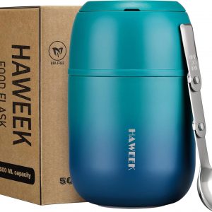 Insulated Soup Thermo 17oz - Stainless Steel Vacuum Lunch Box for Adults, Kids Leakproof Hot Food Container with Handle Folding Spoon (School Office Outdoor)