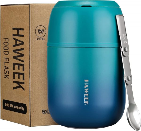 Insulated Soup Thermo 17oz - Stainless Steel Vacuum Lunch Box for Adults, Kids Leakproof Hot Food Container with Handle Folding Spoon (School Office Outdoor)