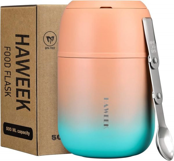 Insulated Soup Thermo 17oz - Stainless Steel Vacuum Lunch Box for Adults, Kids Leakproof Hot Food Container with Handle Folding Spoon (School Office Outdoor)