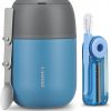 17oz Soup Thermo for Hot Food Adults Insulated Food Jar Thermo Hot Food Lunch Container Wide Mouth Stainless Steel Lunch Box for Kids with Folding Spoon Cleaning Brush Gray Blue