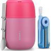 17oz Soup Thermo for Hot Food Adults Insulated Food Jar Thermo Hot Food Lunch Container Wide Mouth Stainless Steel Lunch Box for Kids with Folding Spoon Cleaning Brush Pink