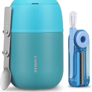 17oz Soup Thermo for Hot Food Adults Insulated Food Jar Thermo Hot Food Lunch Container Wide Mouth Stainless Steel Lunch Box for Kids with Folding Spoon Cleaning Brush Peacock Blue