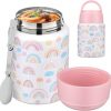 Soup Thermo for Hot Food Kids 16oz Insulated Food Jar Leakproof Thermo Lunch Container for Kids Wide-Mouth Stainless Steel Lunch Box for School with Handle Folding Spoon(3+)​