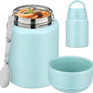 Soup Thermo for Hot Food Kids 16oz Insulated Food Jar Leakproof Thermo Lunch Container for Kids Wide-Mouth Stainless Steel Lunch Box for School with Handle Folding Spoon(3+)​