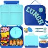 Kids Bento Lunch Box with 8oz Soup Thermo, Kids Leakproof Lunch Food Containers with 4 Compartment,Insulated Hot Food Jar with Lunch Bag for School, Travel (Blue)