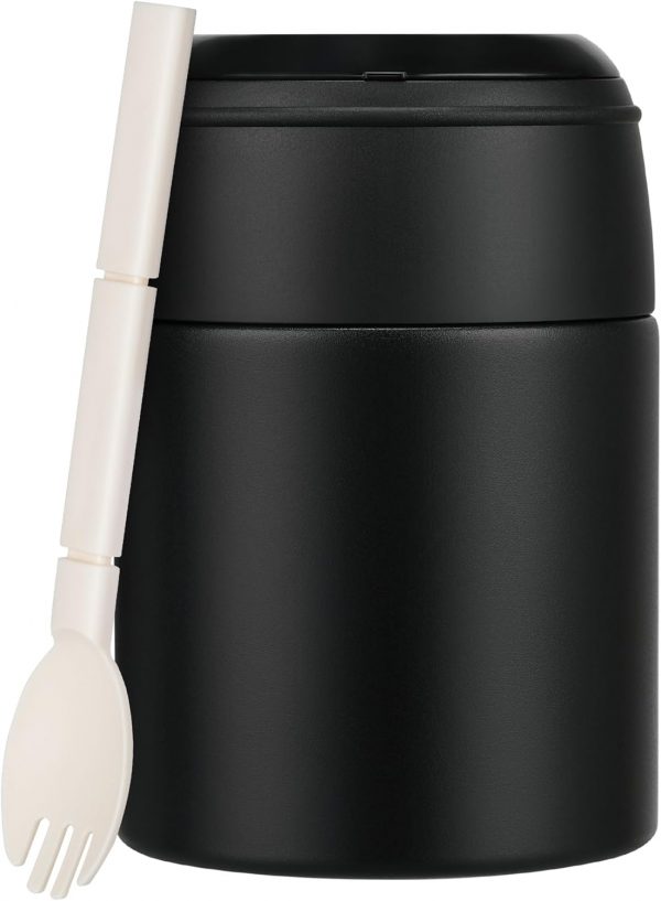 10oz Soup Thermo for Hot Food Kids Insulated Food Jar with Spoon Wide Mouth Stainless Steel Lunch Container Leak Proof Vacuum Food Box for School Travel Picnic Black