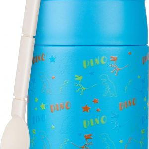 10oz Soup Thermo for Hot Food Kids Insulated Food Jar with Spoon Wide Mouth Stainless Steel Lunch Container Leak Proof Vacuum Food Box for School Travel Picnic Blue Dinosaur