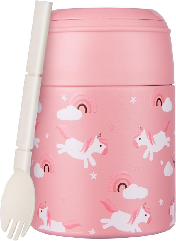 10oz Soup Thermo for Hot Food Kids Insulated Food Jar with Spoon Wide Mouth Stainless Steel Lunch Container Leak Proof Vacuum Food Box for School Travel Picnic Pink Unicorn