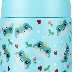10oz Soup Thermo for Hot Food Kids Insulated Food Jar with Spoon Wide Mouth Stainless Steel Lunch Container Leak Proof Vacuum Food Box for School Travel Picnic Ice Blue Frog