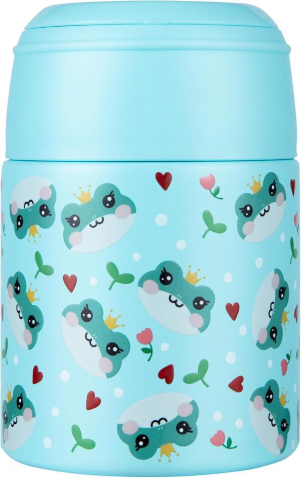 10oz Soup Thermo for Hot Food Kids Insulated Food Jar with Spoon Wide Mouth Stainless Steel Lunch Container Leak Proof Vacuum Food Box for School Travel Picnic Ice Blue Frog