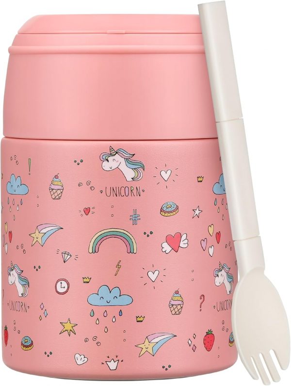 10oz Soup Thermo for Hot Food Kids Insulated Food Jar Container with Spoon Width Mouth Stainless Steel Leak Proof Thermo Lunch Box for School Travel