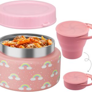 10oz Soup Thermo for Hot Food Silicone Snack Cup Set for Kids Lunch Thermo Leak-Proof Vacuum Stainless Steel Wide Mouth Food Jar for School Travel