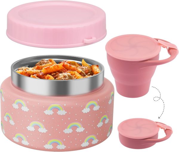 10oz Soup Thermo for Hot Food Silicone Snack Cup Set for Kids Lunch Thermo Leak-Proof Vacuum Stainless Steel Wide Mouth Food Jar for School Travel
