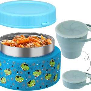 10oz Soup Thermo for Hot Food Silicone Snack Cup Set for Kids Lunch Thermo Leak-Proof Vacuum Stainless Steel Wide Mouth Food Jar for School Travel
