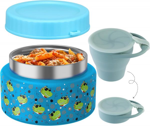 10oz Soup Thermo for Hot Food Silicone Snack Cup Set for Kids Lunch Thermo Leak-Proof Vacuum Stainless Steel Wide Mouth Food Jar for School Travel