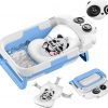 Collapsible Baby Bathtub for Newborn, Baby Bath Tub with Thermometer & Soft Floating Cushion & Drain Hole for Infant to Toddler, Portable Travel Bathtub with No-Slip Feet for 0-36 Months-Blue