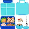 Kids Bento Lunch Box with 8oz Soup Thermo, Kids Leakproof Lunch Food Containers with 4 Compartment,Insulated Hot Food Jar with Lunch Bag for School, Travel (Blue-No lunch bag)