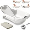 Reclining Baby Bathtub for Newborn, Angle Adjustable Baby Tub for Infant to Toddler, Bath Support in Tub, Thermometer & Bath Kneeler Rest Pad & Clean Rinse Cup, 6-36 Months-Gray