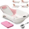 Reclining Baby Bathtub for Newborn, Angle Adjustable Baby Tub for Infant to Toddler, Bath Support in Tub, Thermometer & Bath Kneeler Rest Pad & Clean Rinse Cup, 6-36 Months-Pink