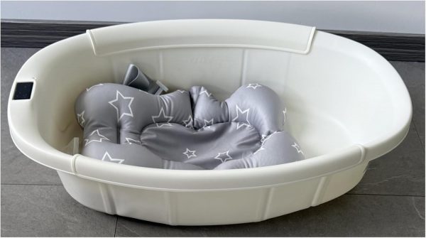 Baby Bathtub for Newborn with Thermometer & Soft Floating Cushion, Bathtub with Drain Hole, Durable Travel Foldable Baby Tubs for Infants to Toddler (Pure White)