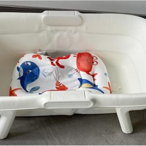 Baby Bathtub for Newborn with Thermometer & Soft Floating Cushion, Bathtub with Drain Hole, Durable Travel Foldable Baby Tubs for Infants to Toddler (Snow White)