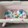 Baby Bathtub for Newborn with Thermometer & Soft Floating Cushion, Bathtub with Drain Hole, Durable Travel Foldable Baby Tubs for Infants to Toddler (Pastel Pink)
