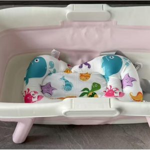 Baby Bathtub for Newborn with Thermometer & Soft Floating Cushion, Bathtub with Drain Hole, Durable Travel Foldable Baby Tubs for Infants to Toddler (Pastel Pink)